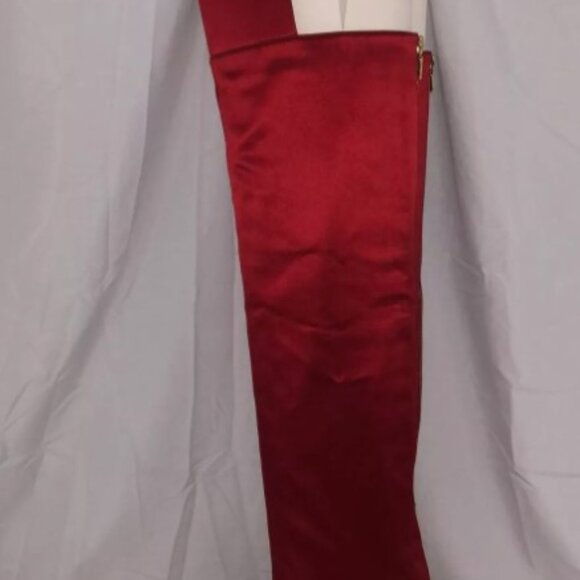 38.5/8❤️CHANEL Runway Red Satin Leather OVER THE KNEE HIGH HEEL Platform BOOTS - Picture 2 of 15